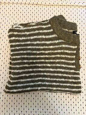 MITTOSHOP | Olive & Cream Striped Knit Crewneck Sweater